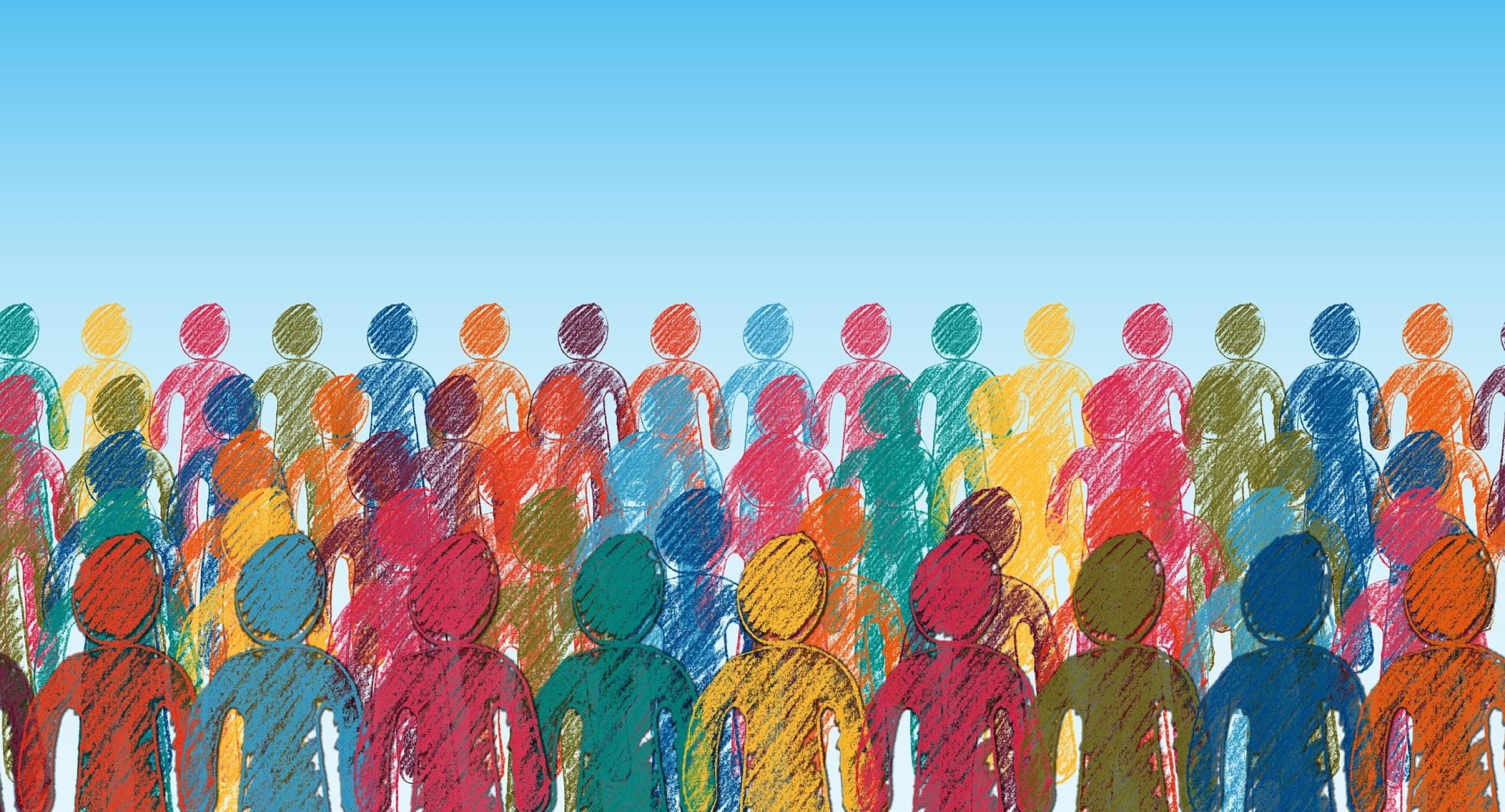 Bunte Menschenmenge für Demokratie