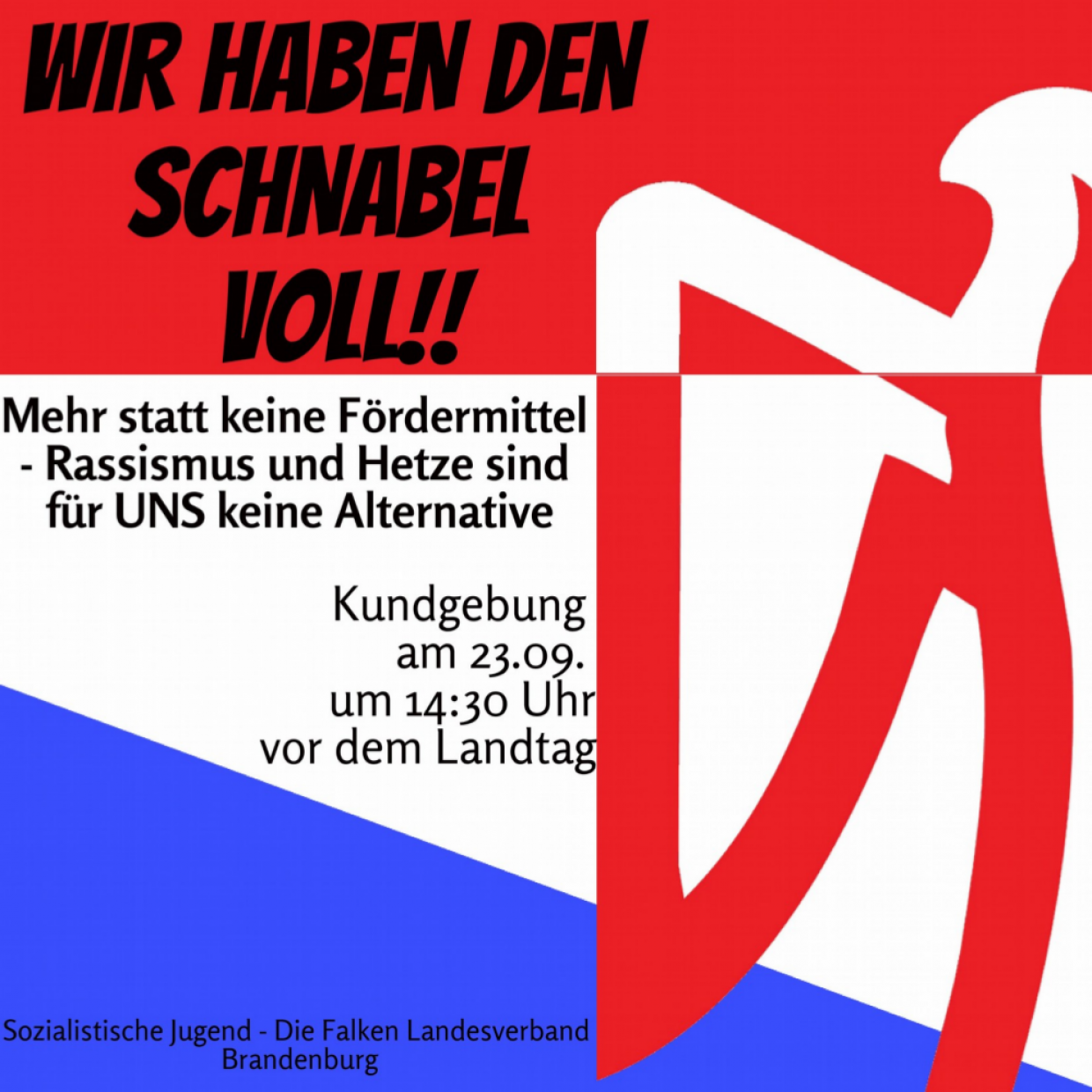 "Wir haben den Schnabel voll!" Kundgebung am 23.9.2020 um 14:30 Uhr vor dem Brandenburger Landtag